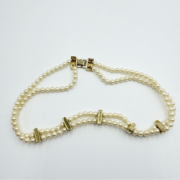 Vintage Monet Gold Tone accents and Faux Pearls Beads 2 Strand Necklace - Picture 6 of 8